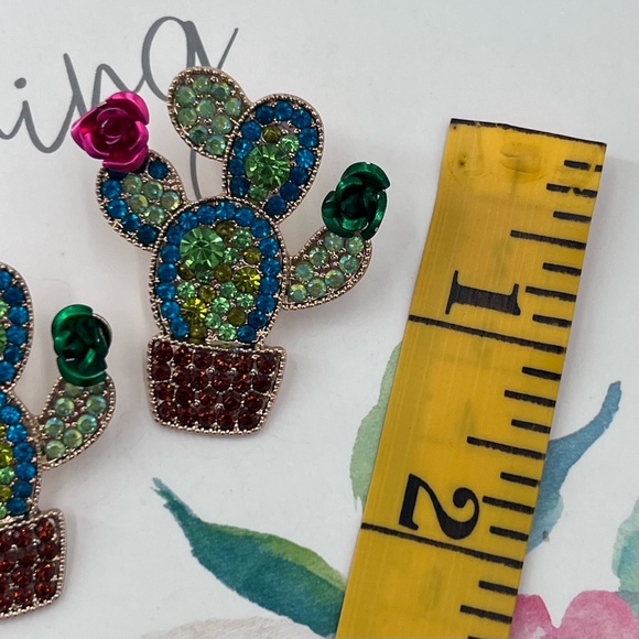 Cactus Rhinestone Post Earring - Picture 4 of 6
